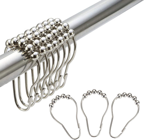 Stainless Steel Shower Curtain Ring Hooks- Set of 12